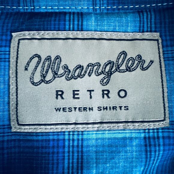 wrangler retro men’s modern fit western shirt blue long sleeve snap cotton large - Picture 2 of 11